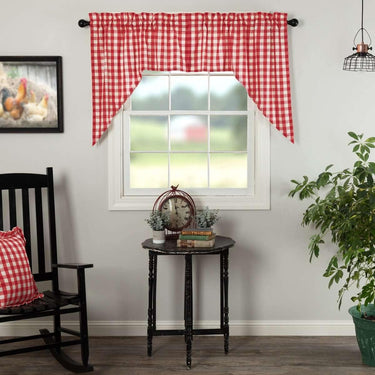 Annie Buffalo Red Check Swag Curtain Set of 2 36x36x16 VHC Brands - The Fox Decor